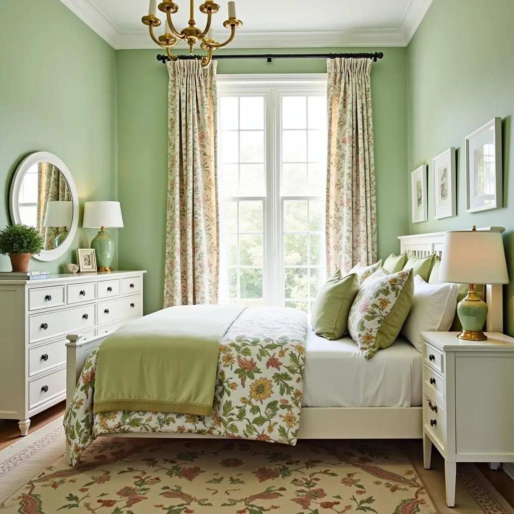 Light Green Bedroom with Floral Accents