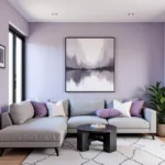 Modern living room with lilac walls and gray furniture