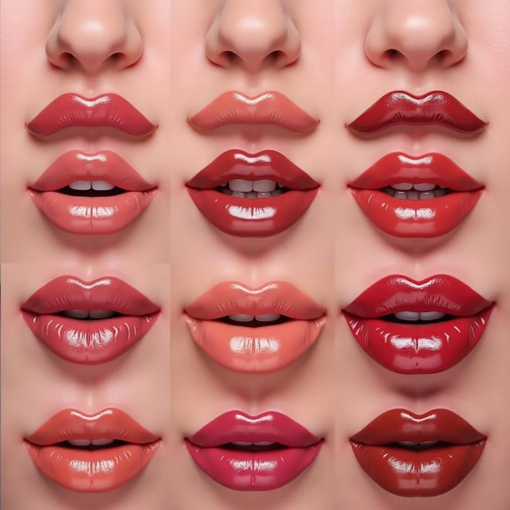 Lip swatches on different lip shapes