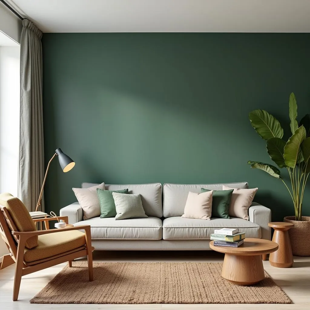 Living room with loden green wall