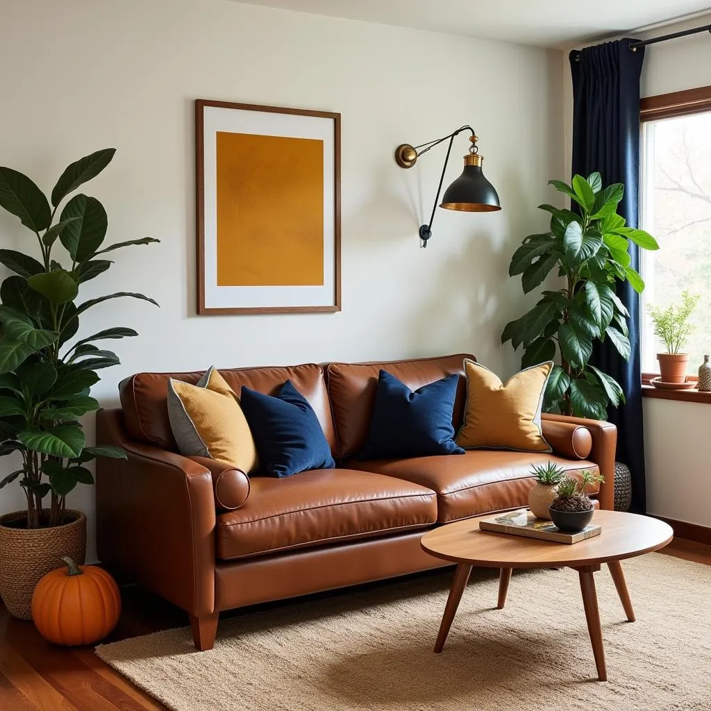 Cozy living room decorated with October color scheme