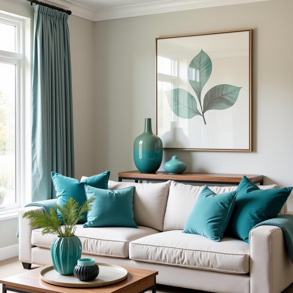 Living Room with Teal Accents