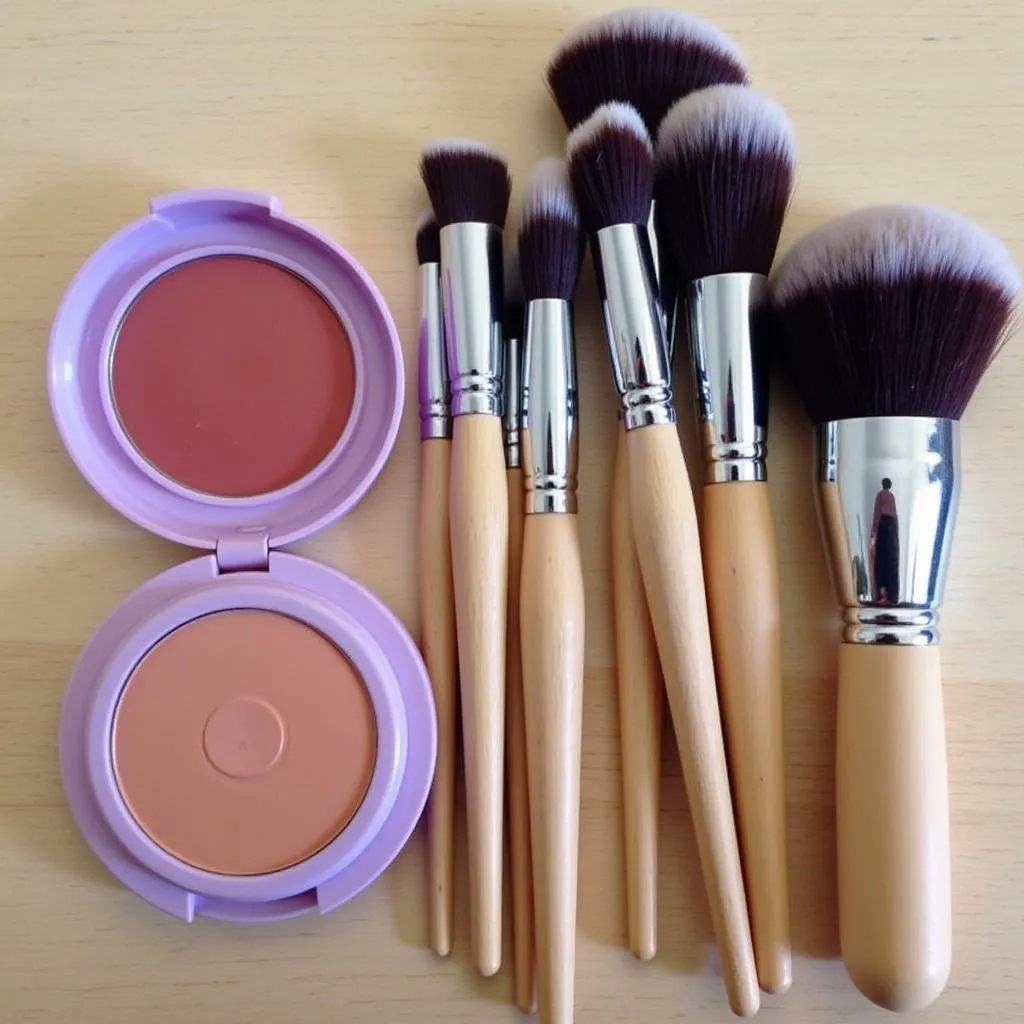 Makeup brushes and rouge