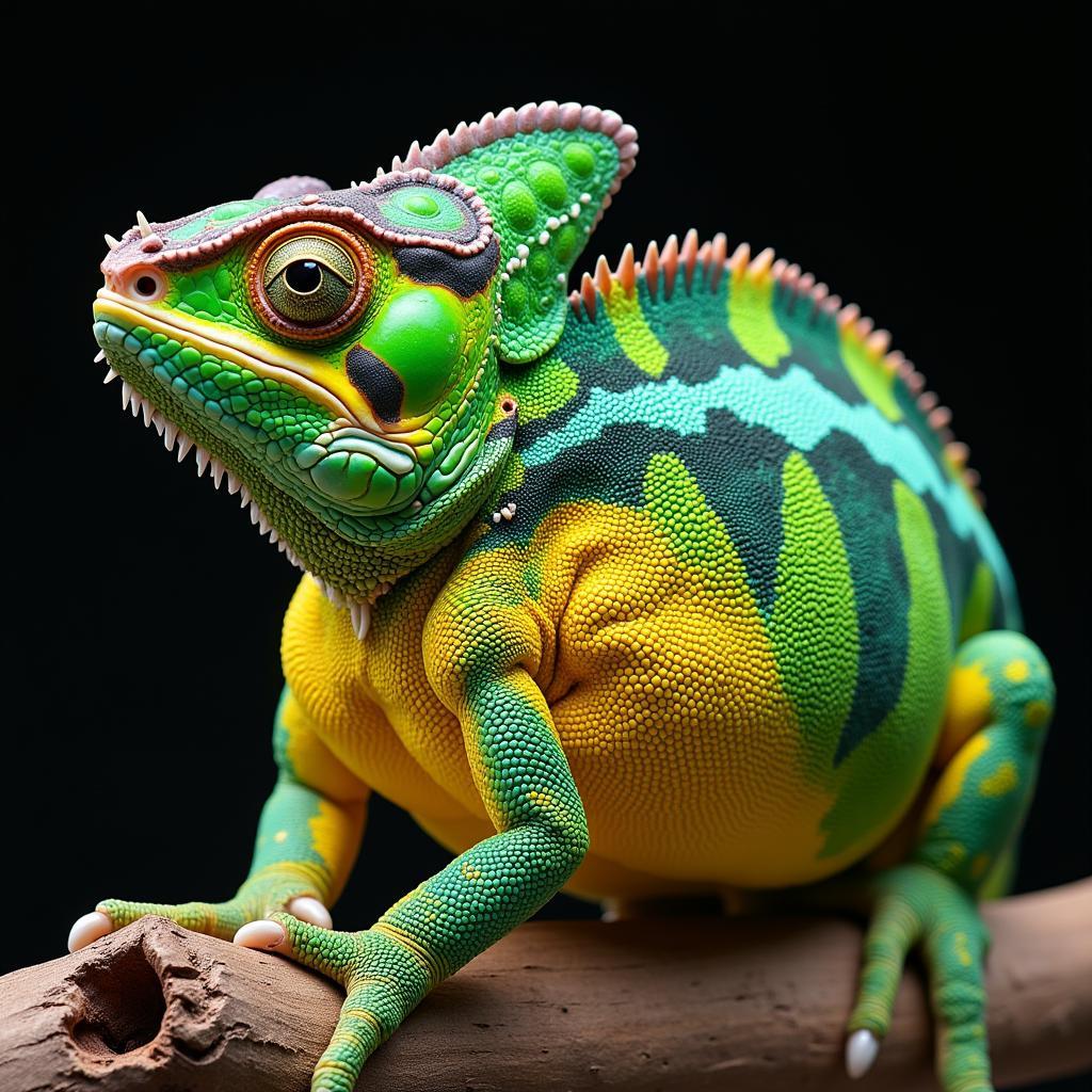 Male Veiled Chameleon Displaying Courtship Colors