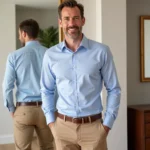 Man in Blue Shirt and Khaki Pants