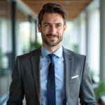 Man in Grey Suit and Blue Shirt