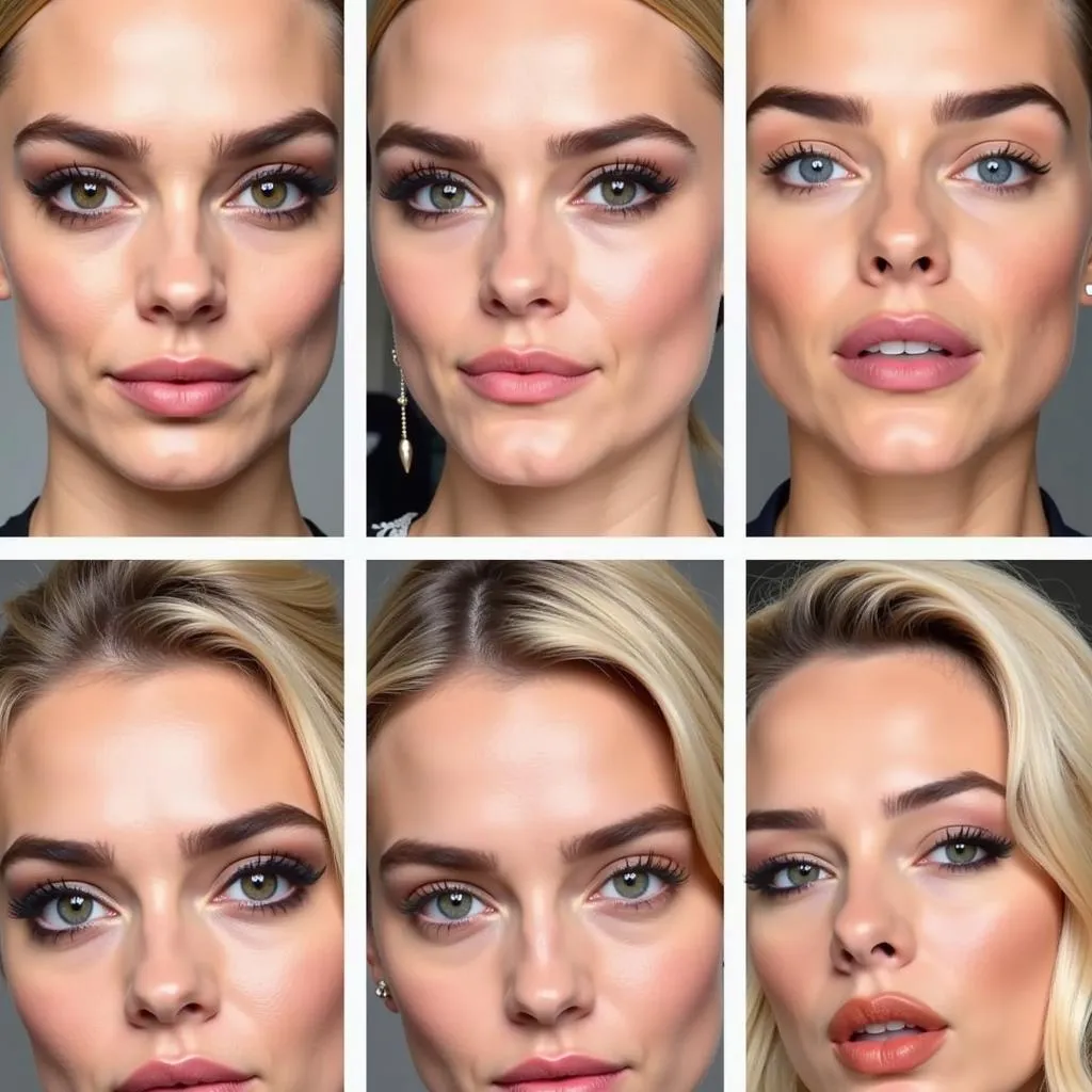 Margot Robbie's eye color with different makeup looks