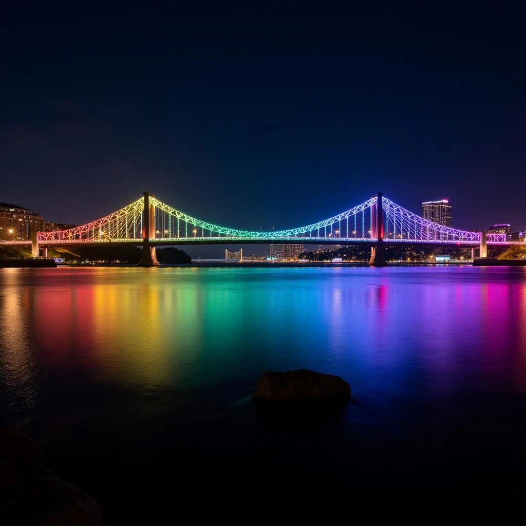 The Mario Cuomo Bridge showcasing a dynamic light show