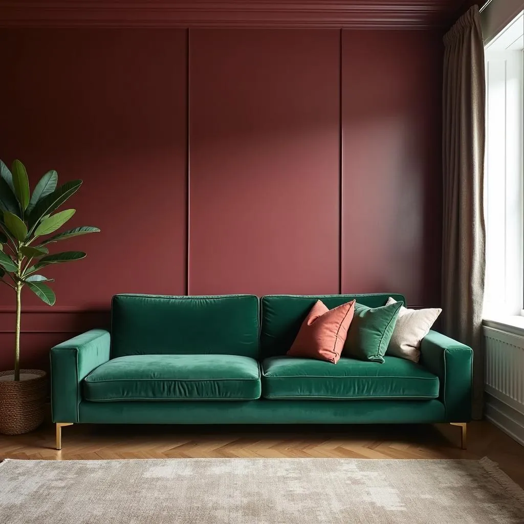 Maroon and green living room