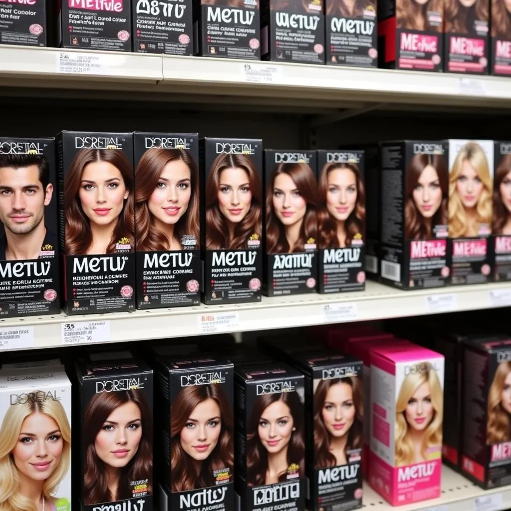 Men's and Women's Hair Color Products on a Shelf