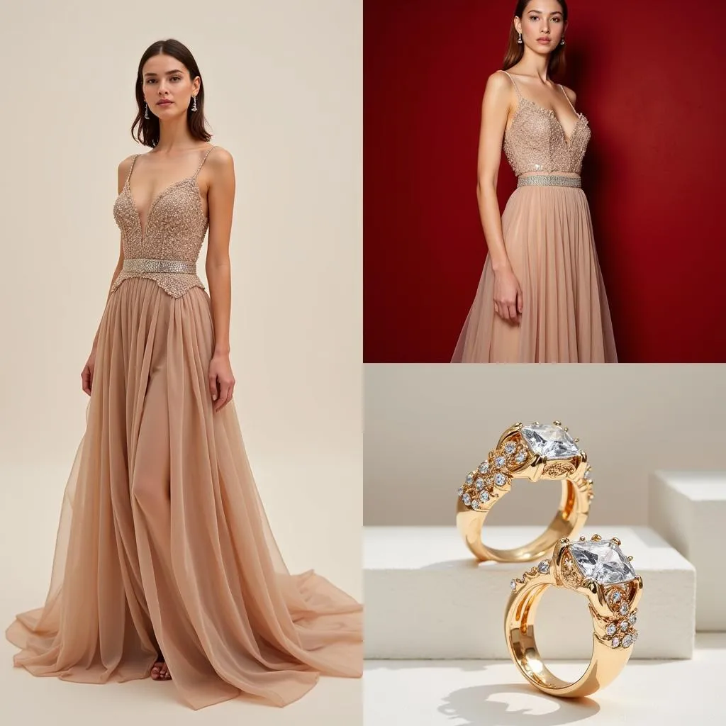 Different Metallic Jewelry with a Champagne Dress