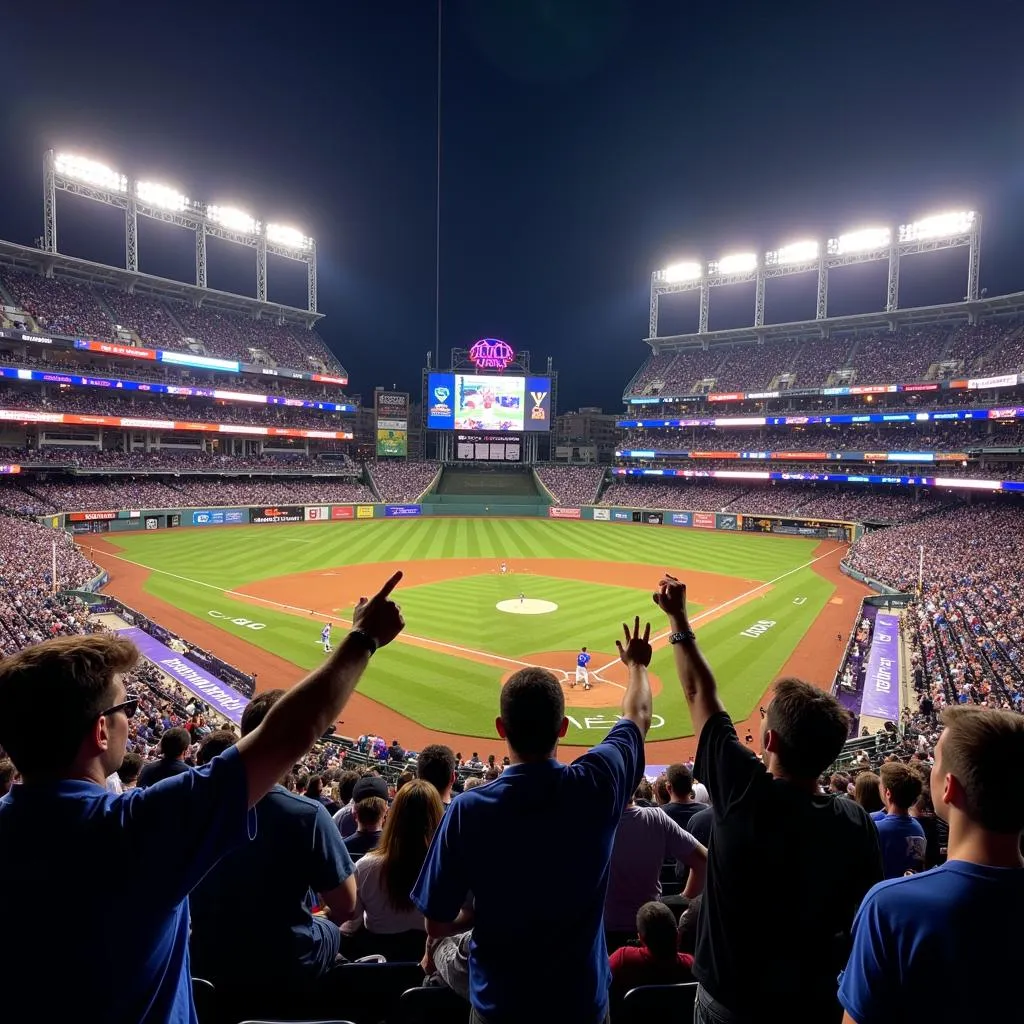 Fans cheering at a Mets vs Colorado Rockies game