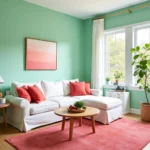 Mint Green and Coral Living Room