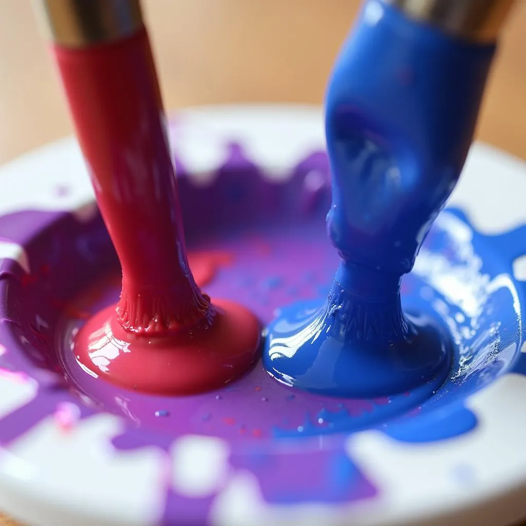 Mixing Red and Blue Paint to Get Purple