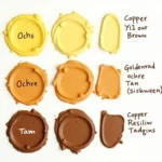 Mixing yellow and brown paint in different ratios.