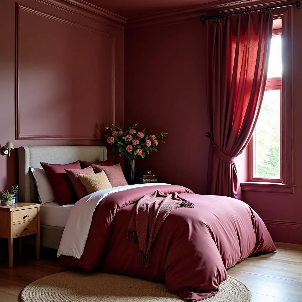 Monochromatic maroon bedroom