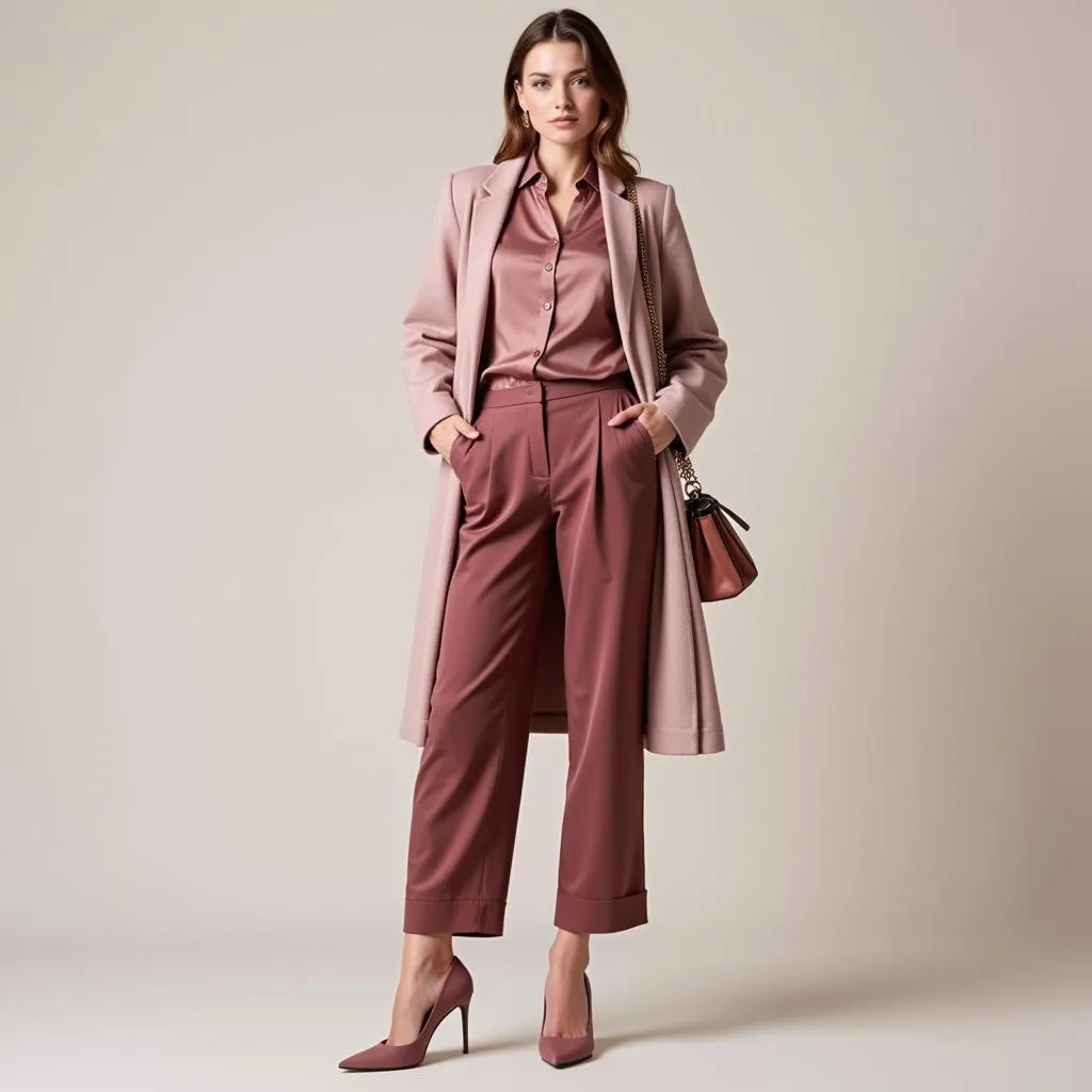 Monochromatic mauve pink outfit with varying shades and textures