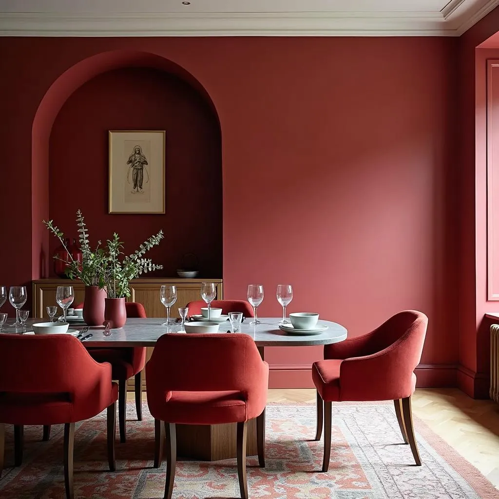 Monochromatic Red Dining Room