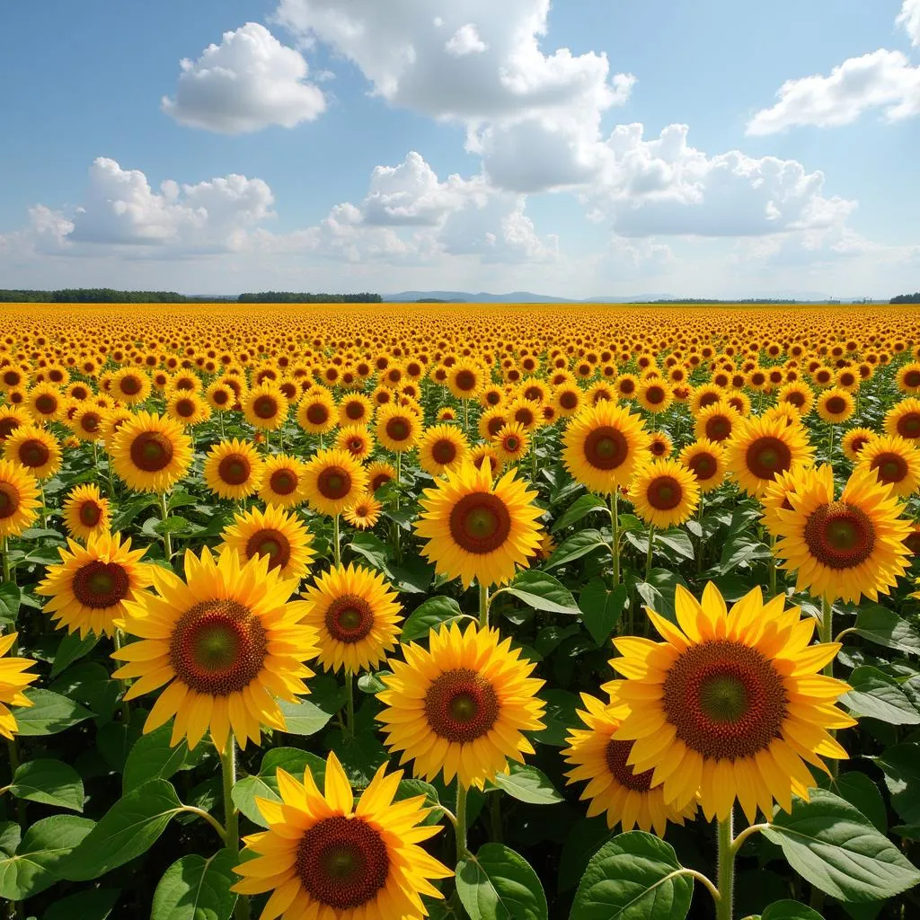 A field of sunflowers in various colors