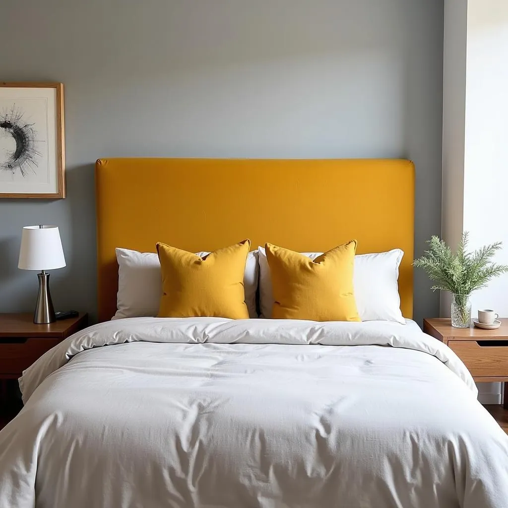 Mustard Yellow Bedroom with Gray Accents