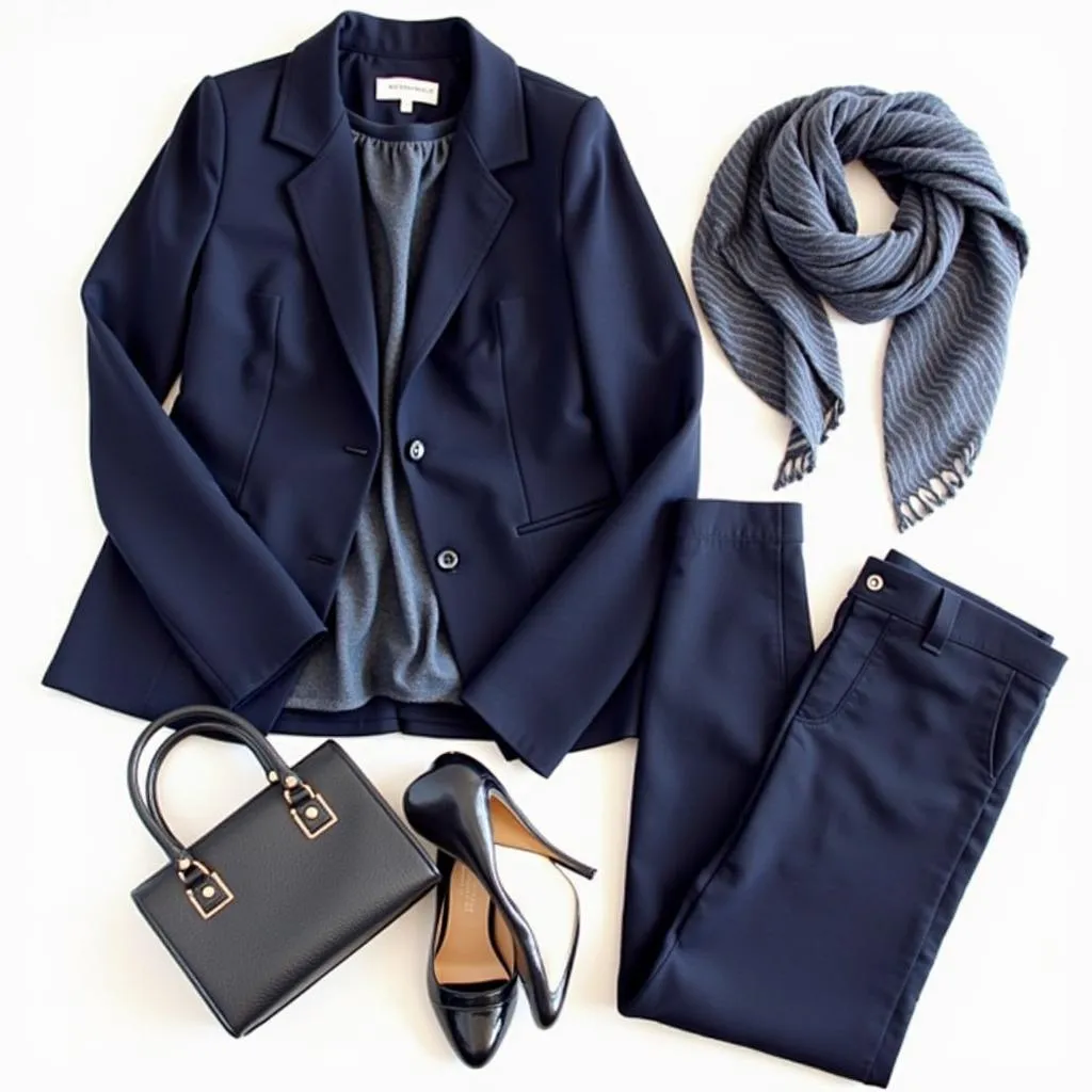 Navy blue clothing and accessories.