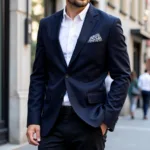 Man in Navy Sport Coat and Black Pants