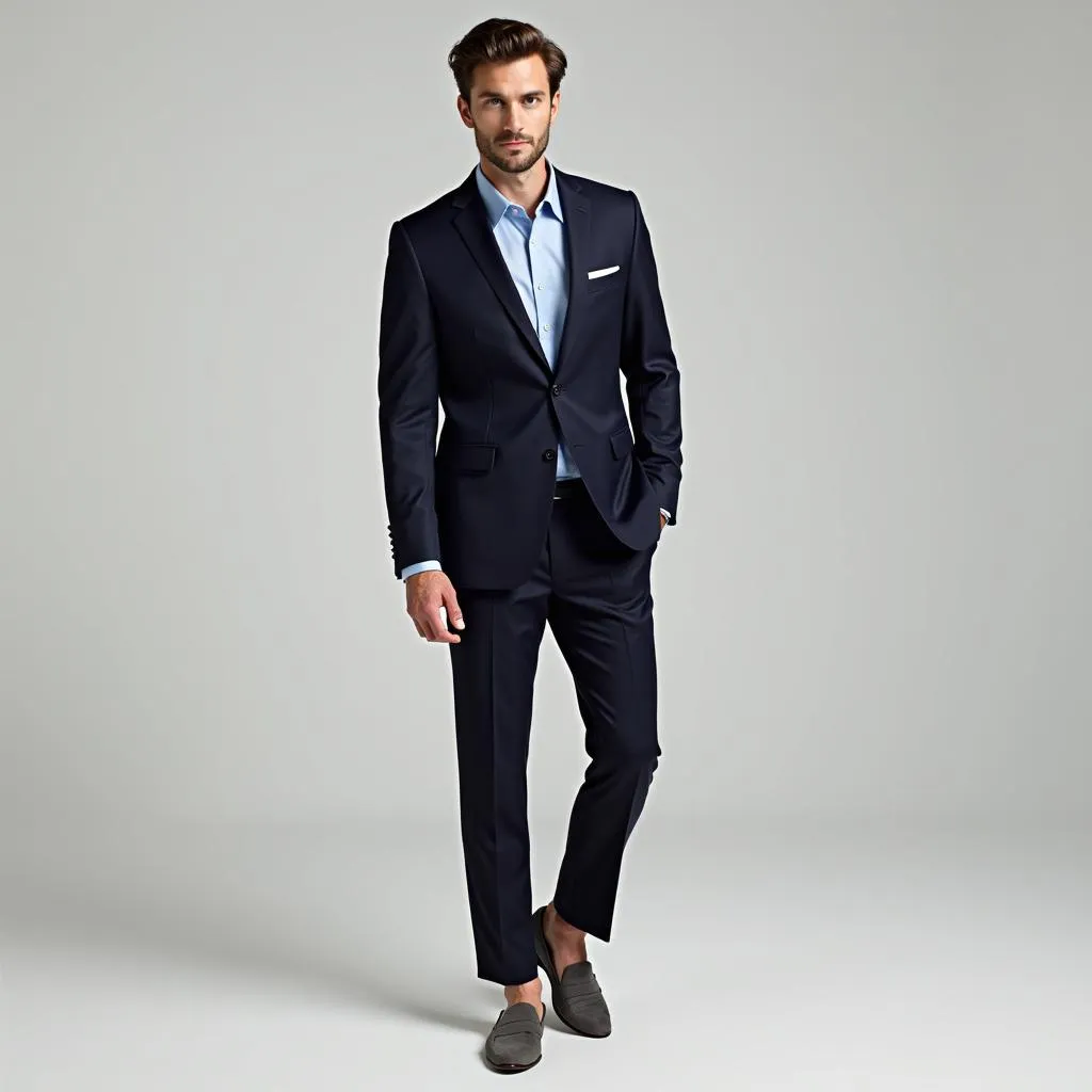 Navy Suit with Grey Shoes