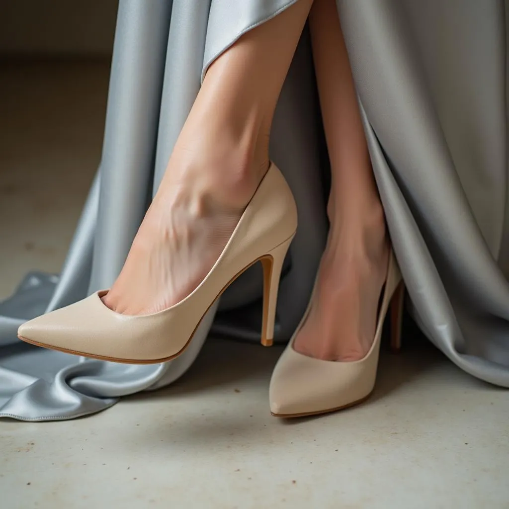 Nude Shoes with Silver Dress