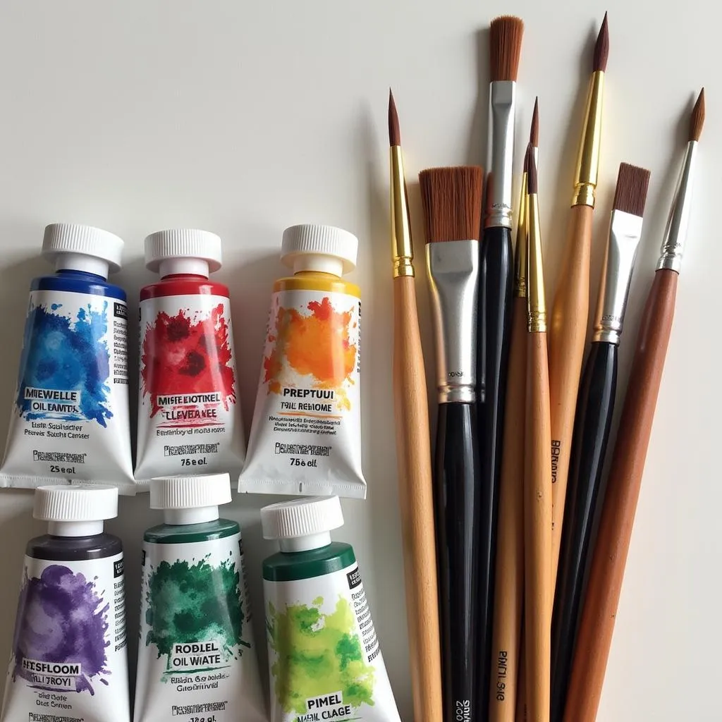 Oil paints and brushes