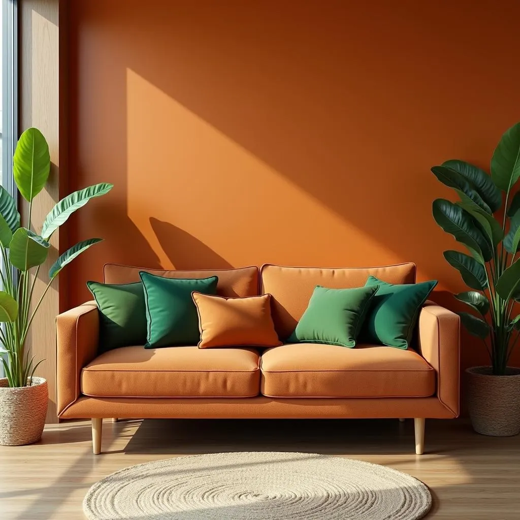 Living Room with Orange and Brown Color Scheme