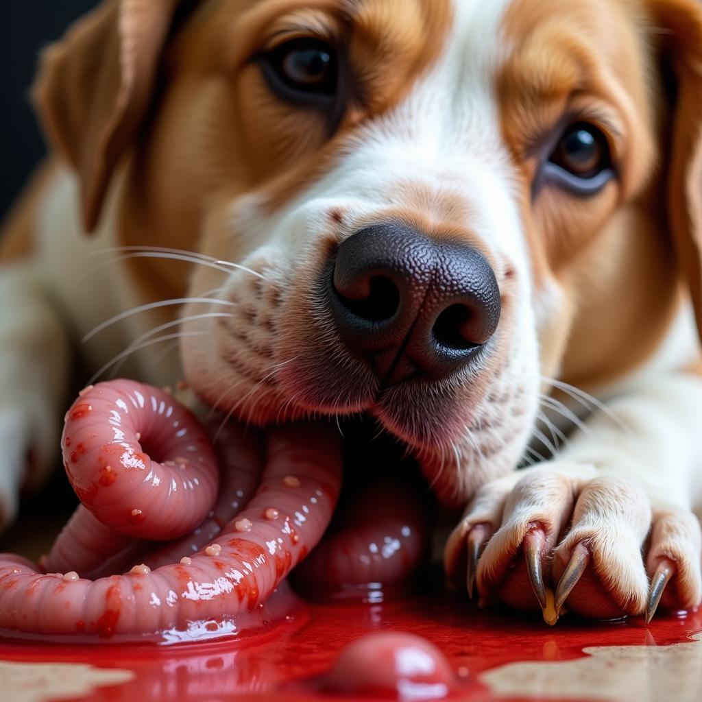 Dog with parvovirus showing bloody diarrhea