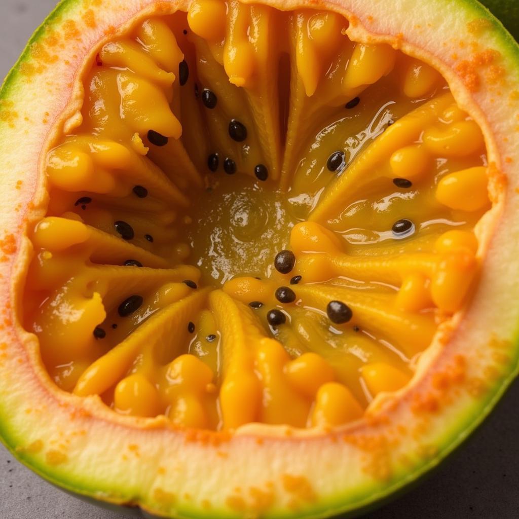 Passion Fruit Interior: Orange Pulp and Black Seeds