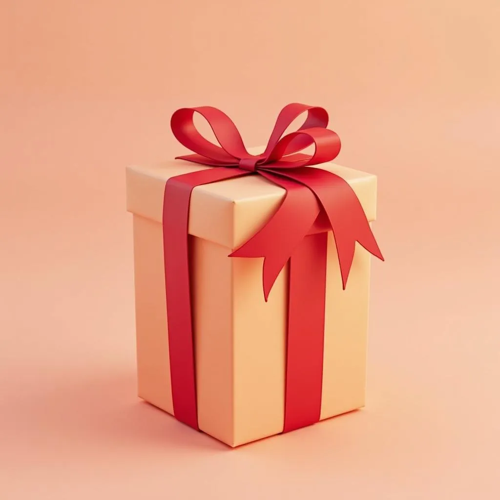 Peach gift box with red ribbon