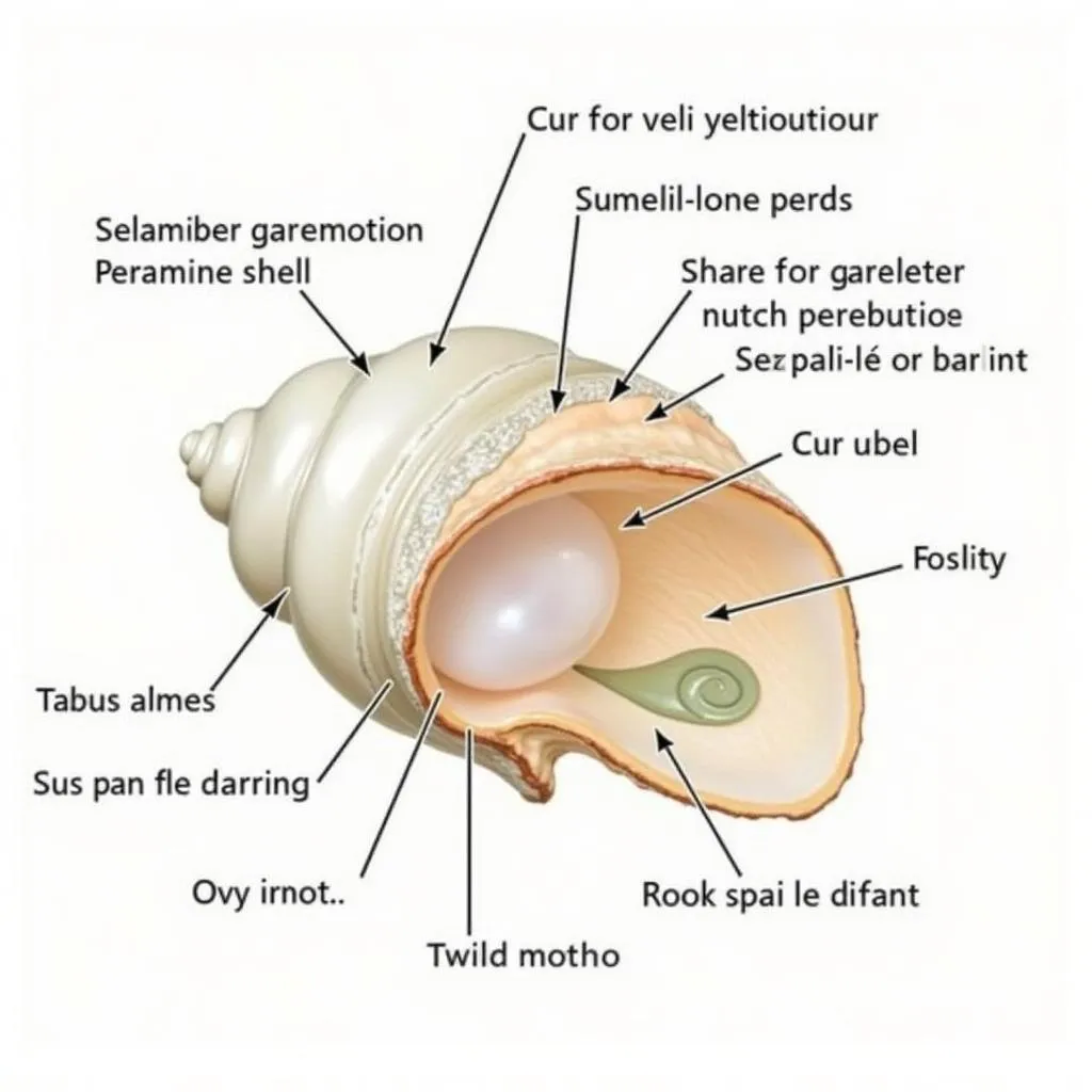 Cross-section of a mollusk shell during pearl formation