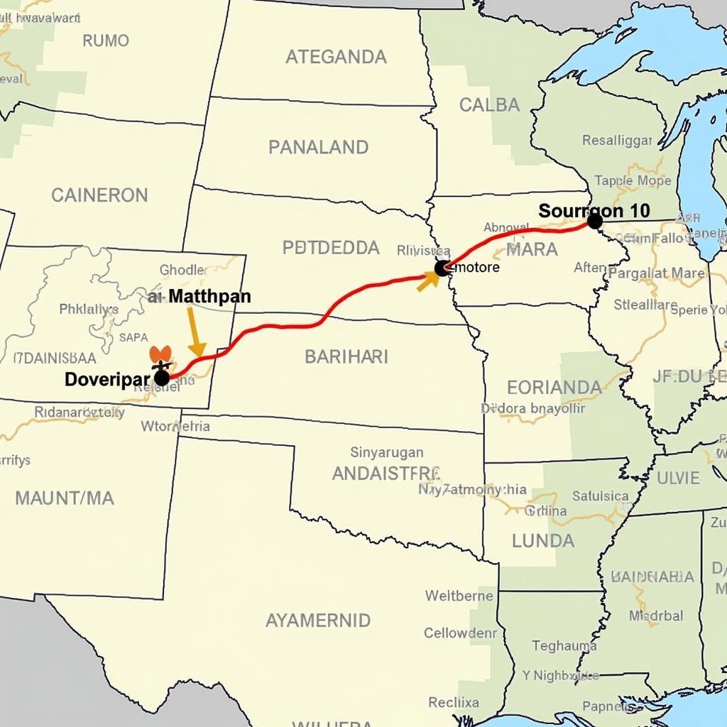 Map Showing Distance Between Pennsylvania and Colorado