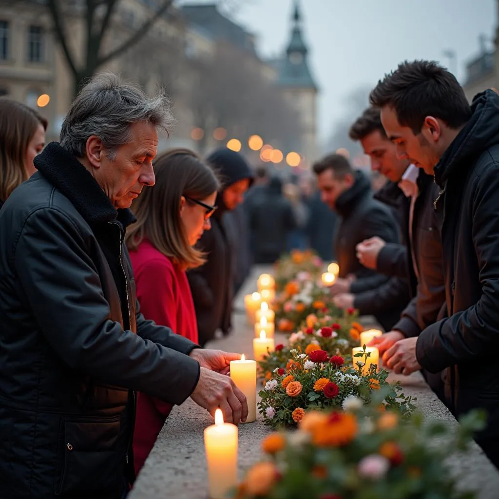 People gathering at a memorial