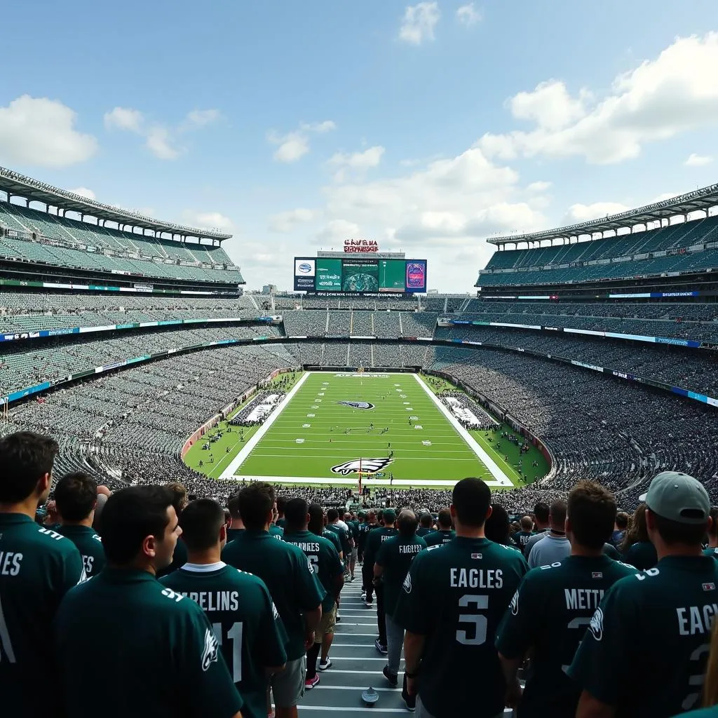 Philadelphia Eagles Fans Sporting Jerseys in a Stadium