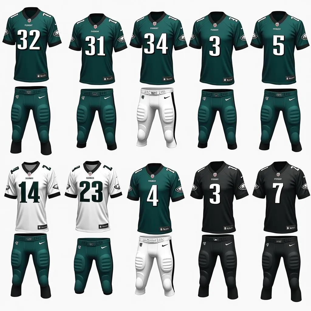 Philadelphia Eagles Uniforms in Different Color Combinations