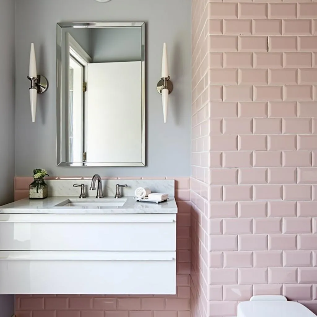 Pink tile bathroom with gray walls