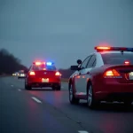 Police Car Pulling Over Red Car