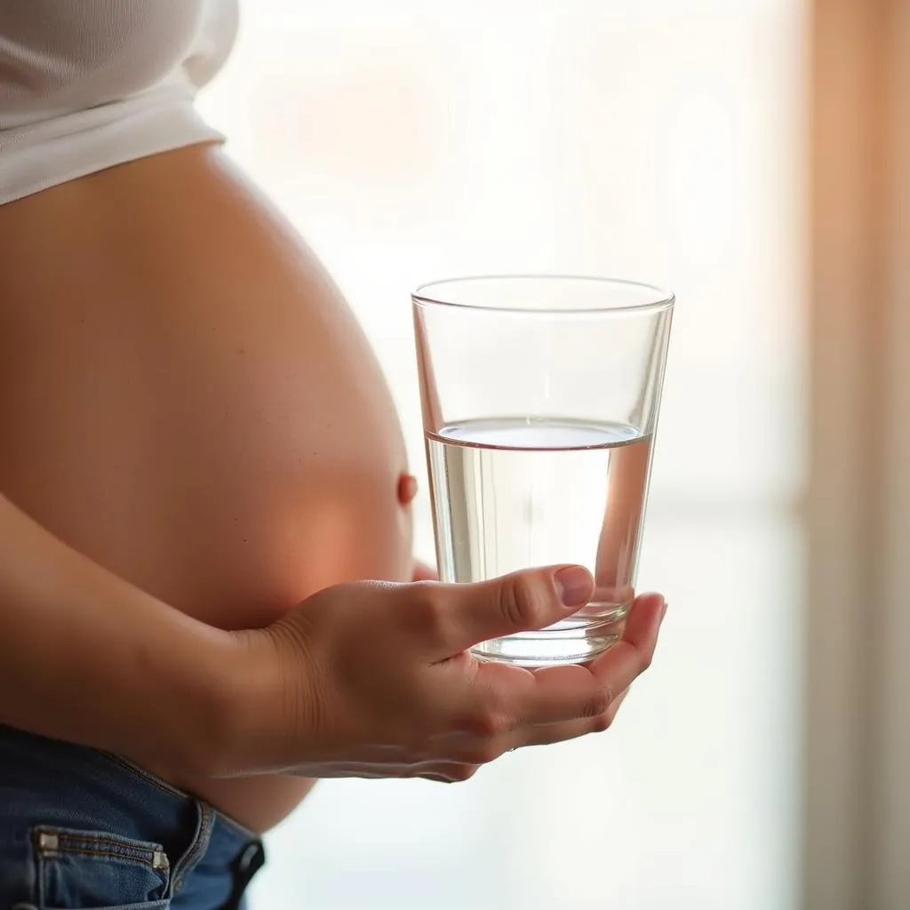 Pregnant woman holding a glass of water