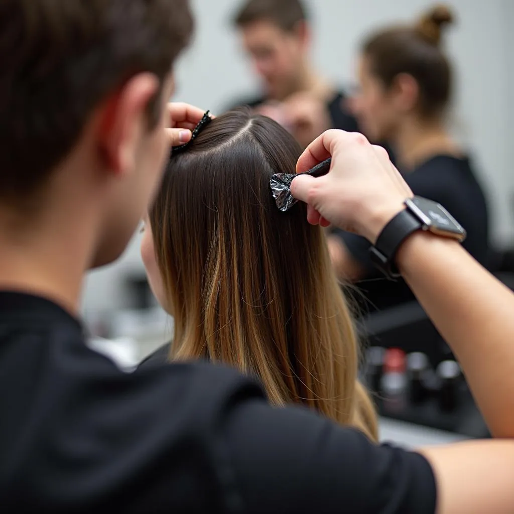 Hair Colorist Applying Highlights