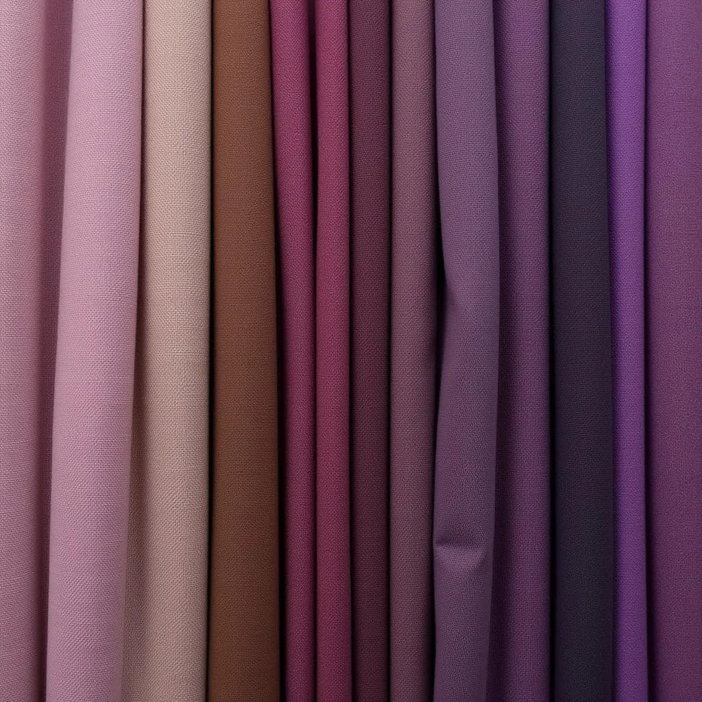 Fabric swatches in various shades of purple and brown