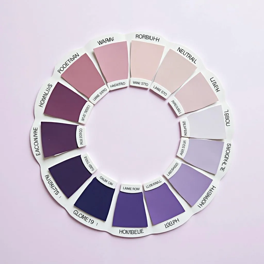 Purple color wheel showcasing warm, cool and neutral shades