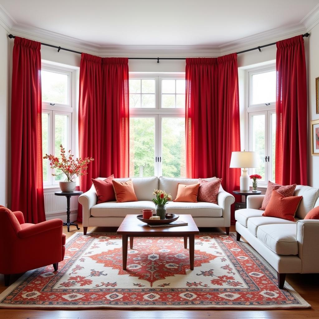 Red Curtains with White Walls in a Living Room