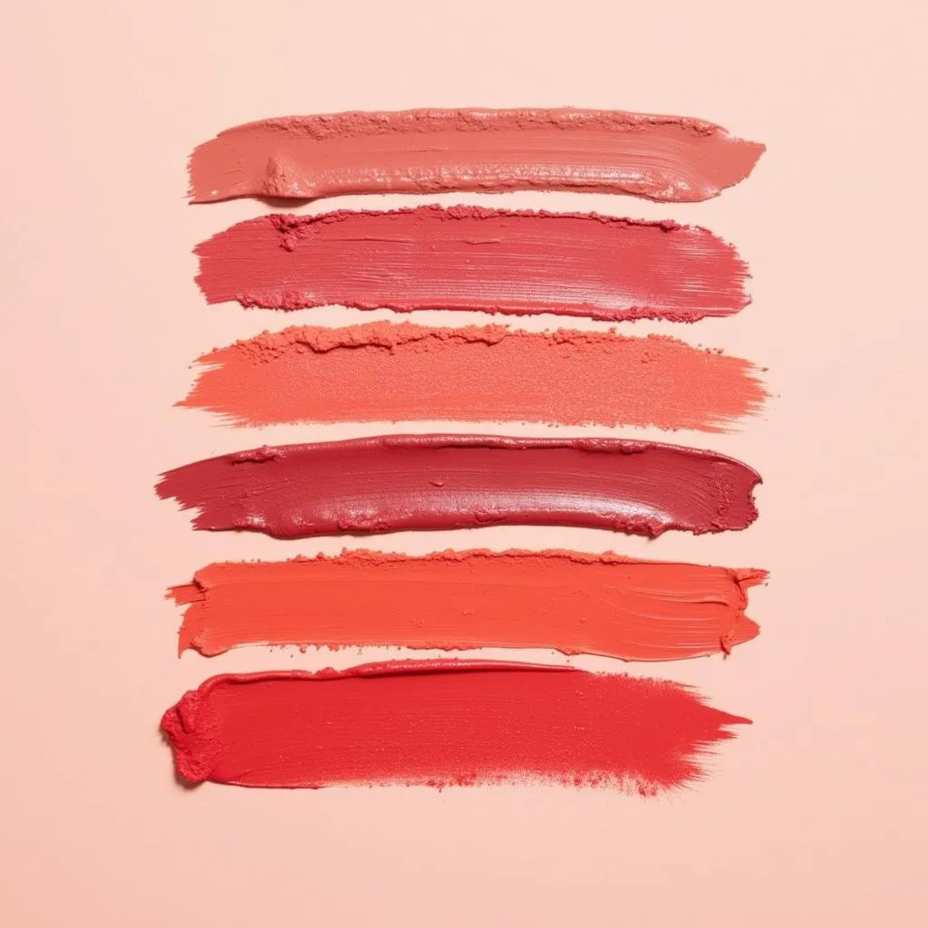 Swatches of red lipstick shades that complement warm skin tones