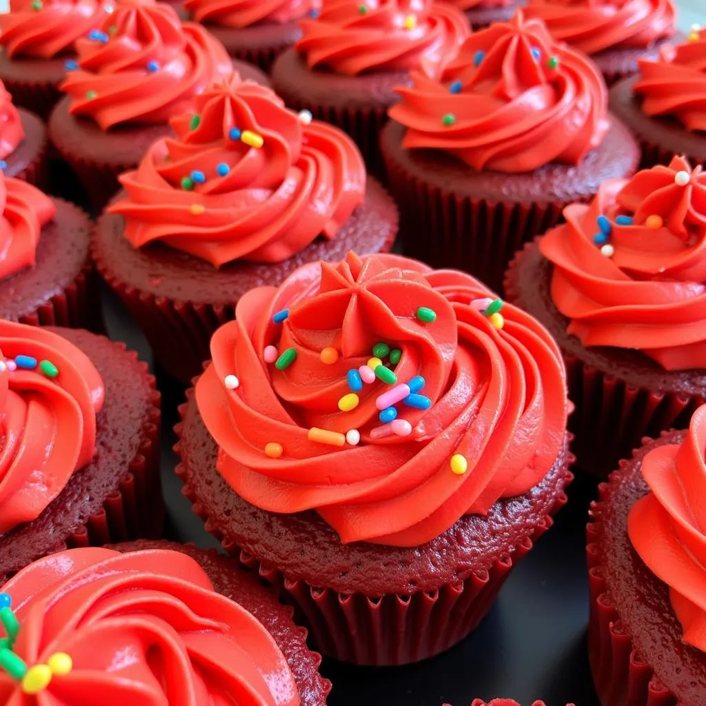 Decorated red velvet cupcakes