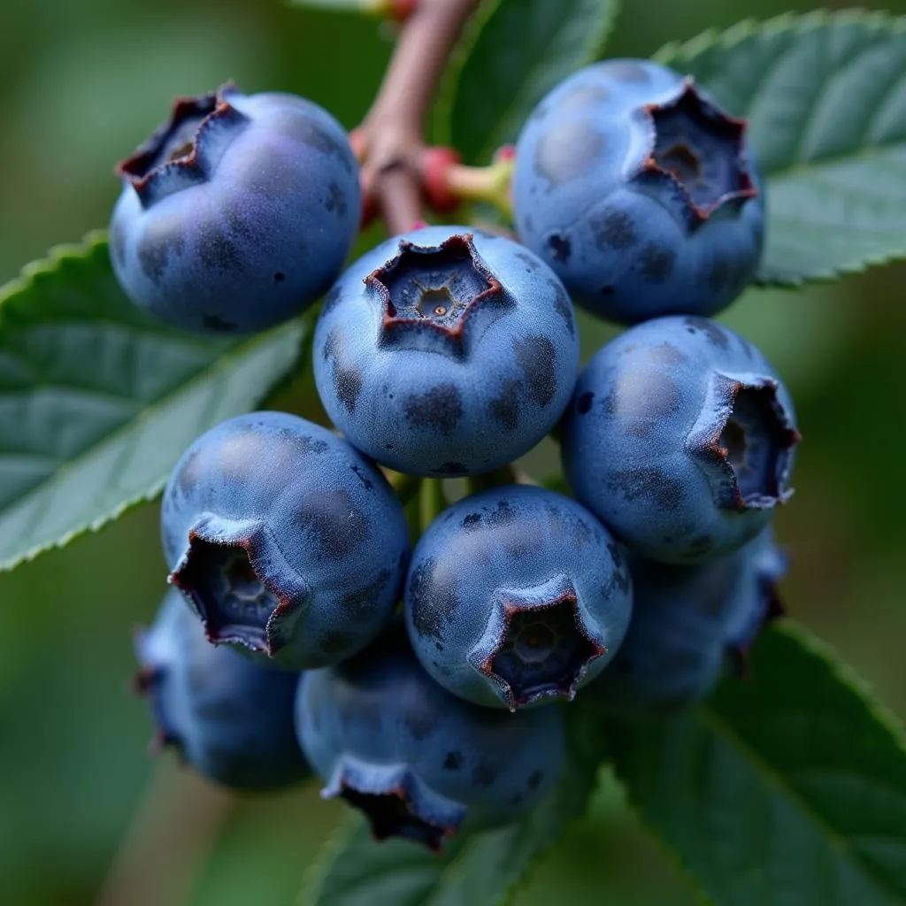 Ripe blueberries on a branch