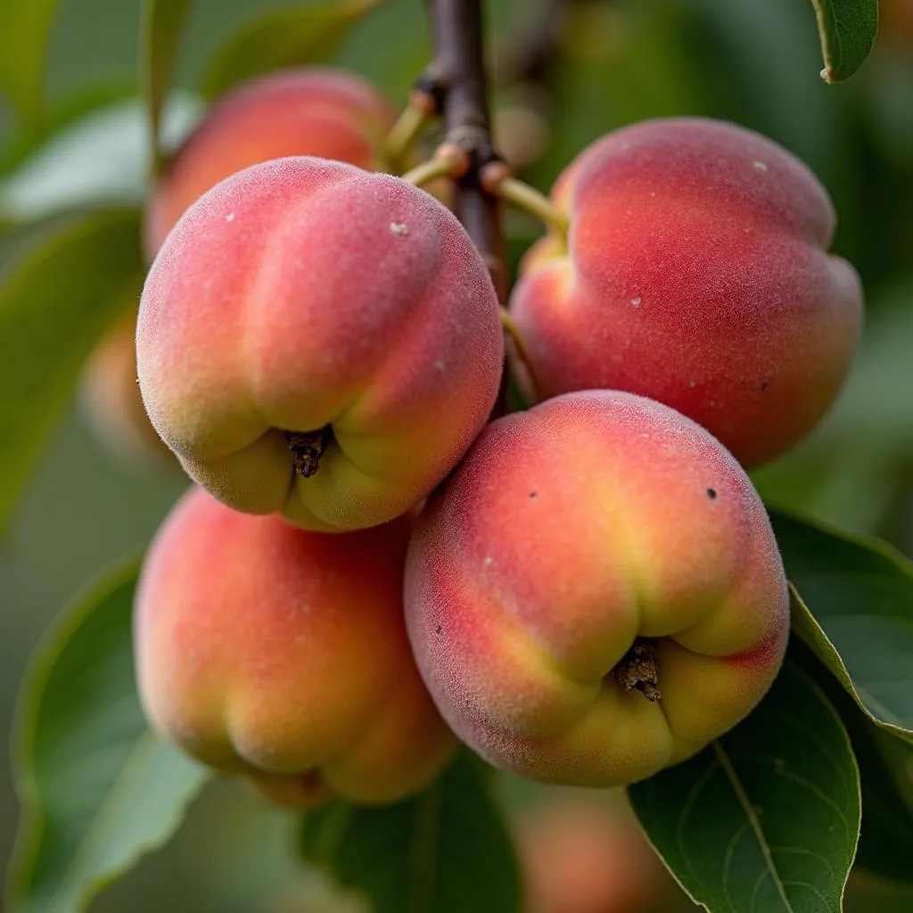 Ripe Peaches on Branch