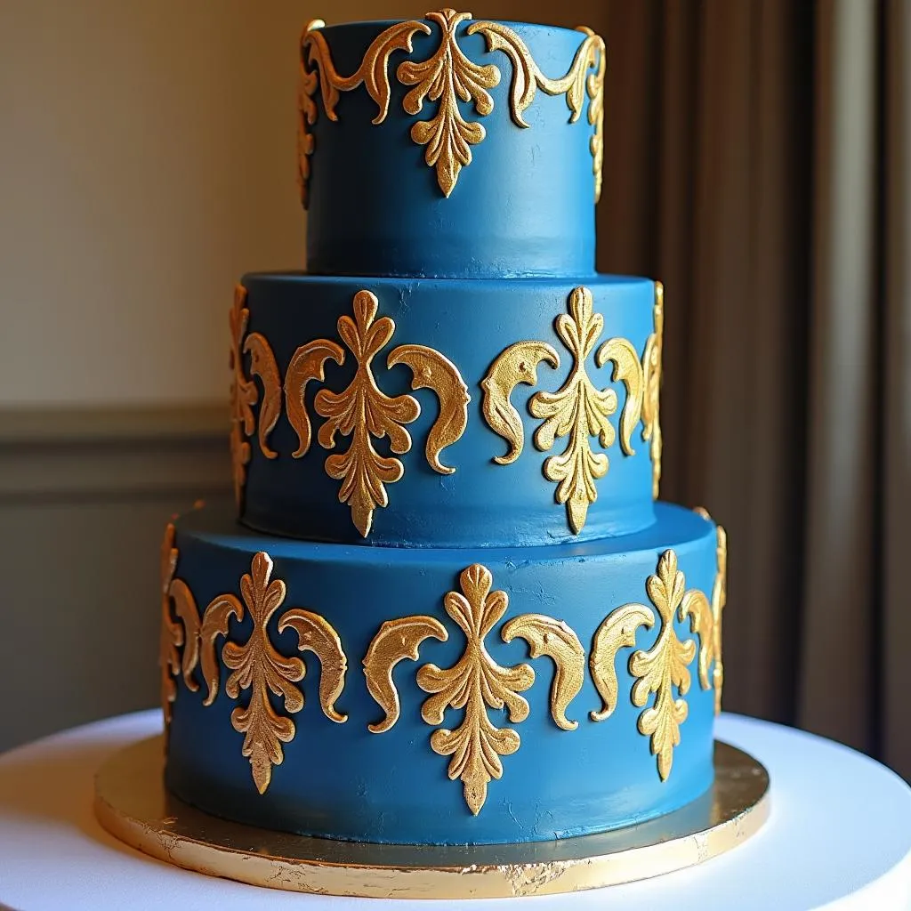 Royal Blue and Gold Wedding Cake